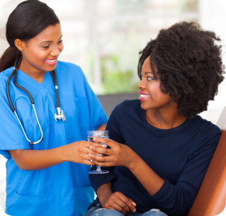 two women looking at each other